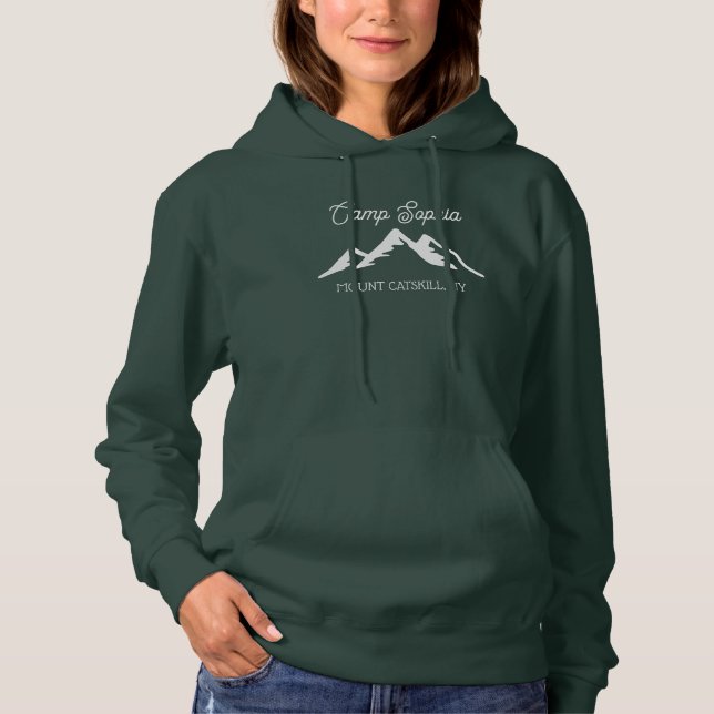 Retro Personalized Camp Name Mountains Green  Hoodie (Front)