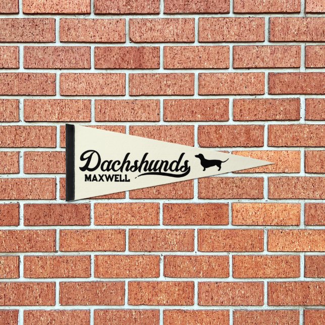 Retro Personalized Dachshund Script - Off White Pennant Flag (Front)