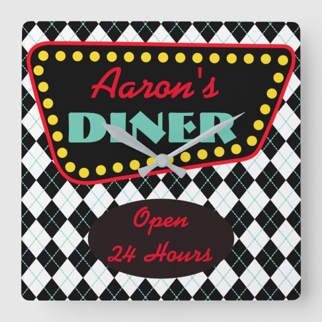 Retro Personalized Diner Kitchen Clock Gift (Front)