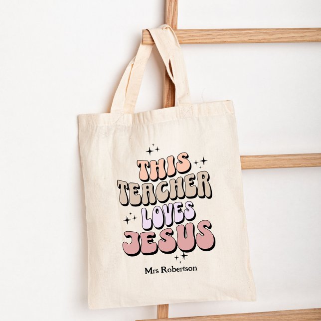 Retro personalized faith teacher appreciation  tote bag (Creator Uploaded)