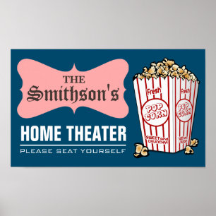 Retro Personalized Family Name Home Theater Poster