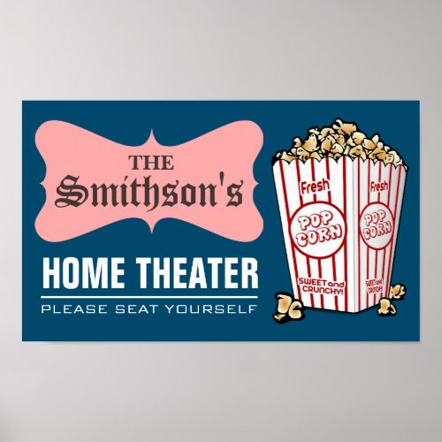 Retro Personalized Family Name Home Theater Poster
