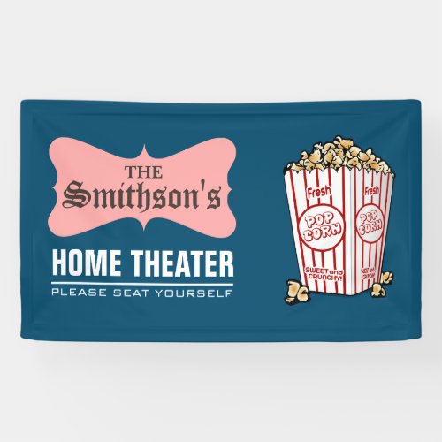 Retro Personalized Family Name Home Theatre Banner