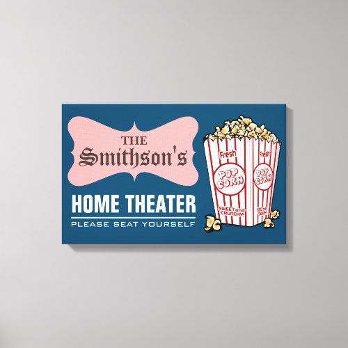Retro Personalized Family Name Home Theatre Canvas Print