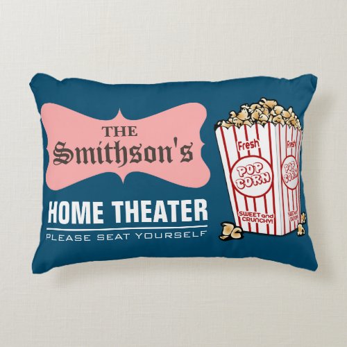 Retro Personalized Family Name Home Theatre Decorative Pillow