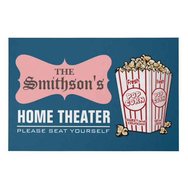 Retro Personalized Family Name Home Theatre Faux Canvas Print (Front)