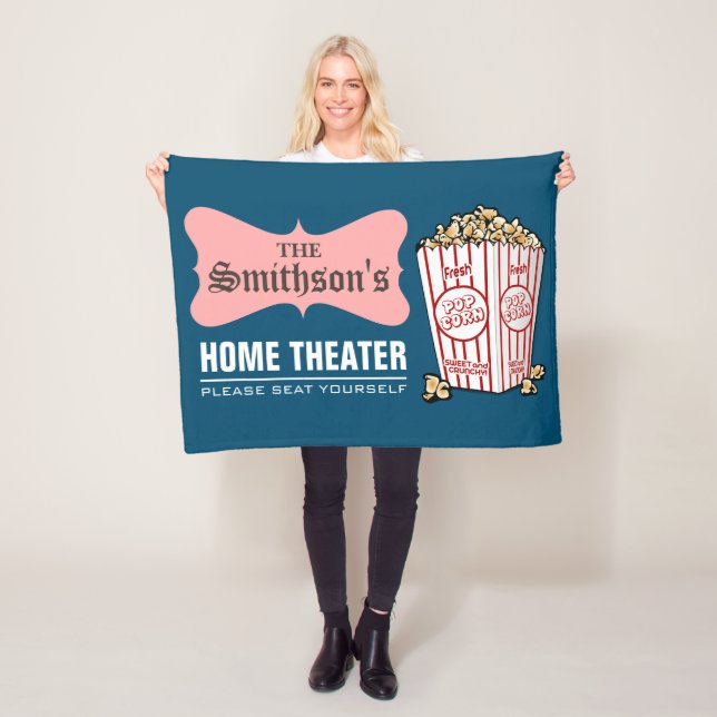 Retro Personalized Family Name Home Theatre Fleece Blanket (In Situ)