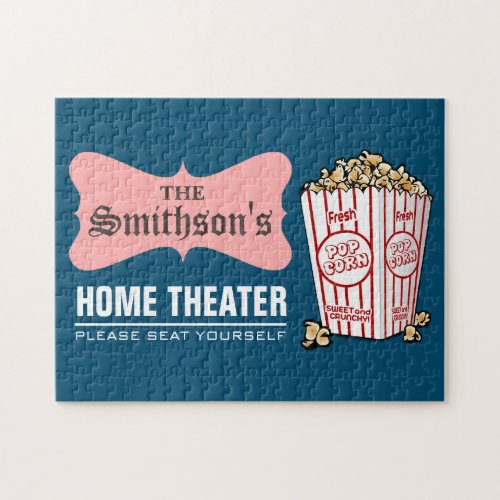 Retro Personalized Family Name Home Theatre Jigsaw Puzzle