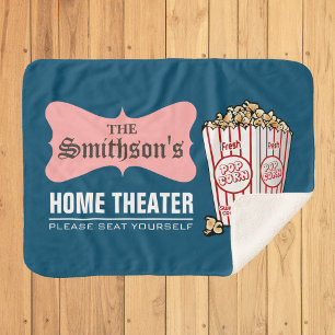 Retro Personalized Family Name Home Theatre Sherpa Blanket
