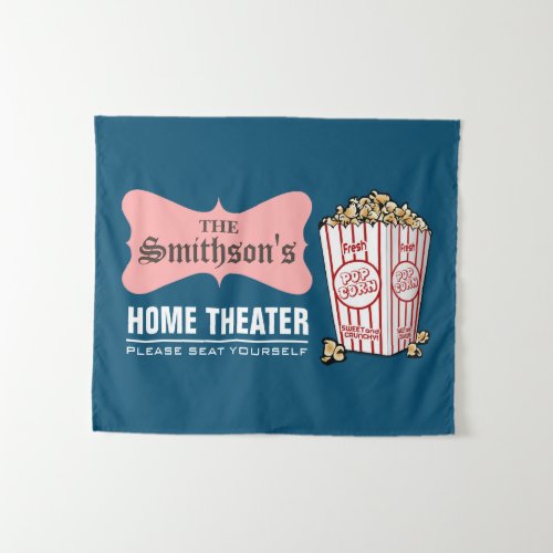 Retro Personalized Family Name Home Theatre Tapestry