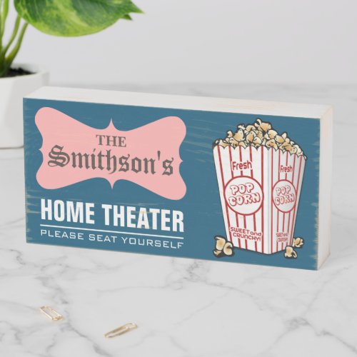 Retro Personalized Family Name Home Theatre Wooden Box Sign