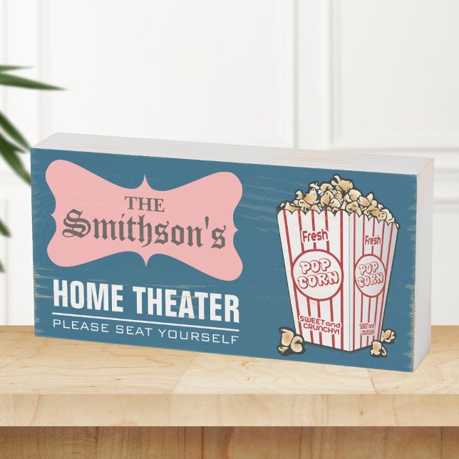 Retro Personalized Family Name Home Theatre Wooden Box Sign (Creator Uploaded)