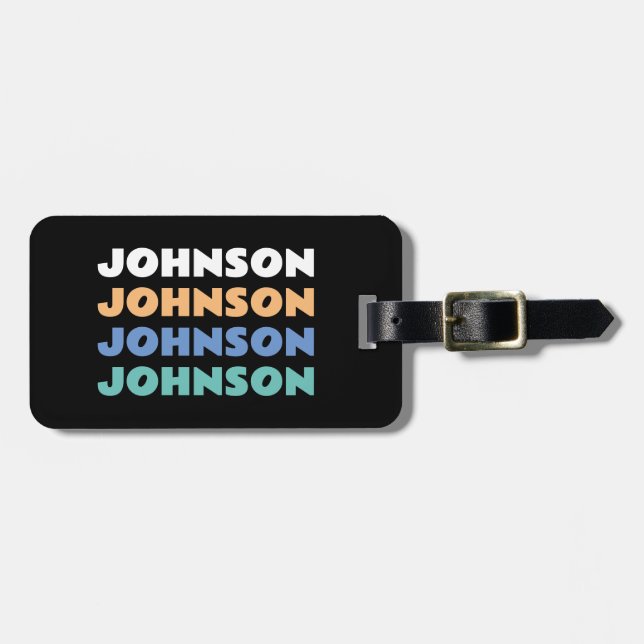 Retro Personalized Family Name Horizontal Luggage Tag (Front Horizontal)