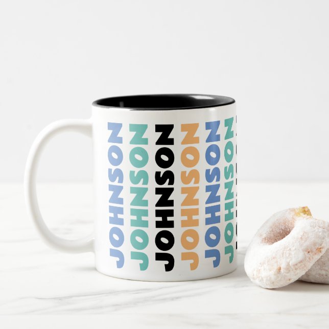 Retro Personalized Family Name Two-Tone Coffee Mug (With Donut)