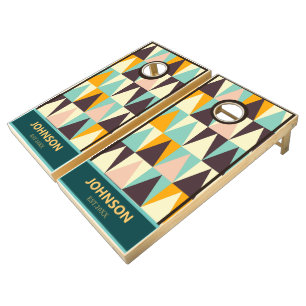 Retro Personalized Geometric Shapes Pattern Cornhole Set