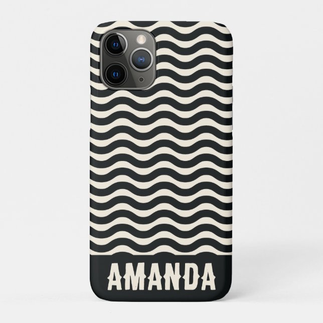 Retro Personalized Hippie Beach Stripes Black  Case-Mate iPhone Case (Back)