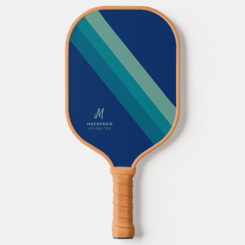 Retro Personalized Name Blue Teal Stripe Pickleball Paddle