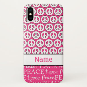 Retro Personalized Name Pink Peace Sign Pattern iPhone X Case