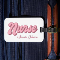 Retro Personalized Nurse Bag Tag | Pink and White