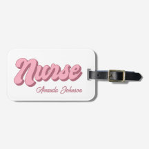 Retro Personalized Nurse Bag Tag | Pink and White