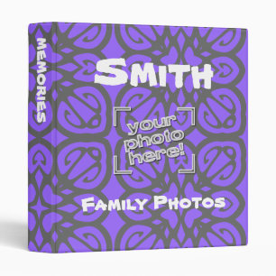 Retro Personalized Photo Album Purple / Dark Grey 3 Ring Binder