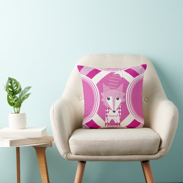 Retro Personalized Pink Fox Pillow (Chair)