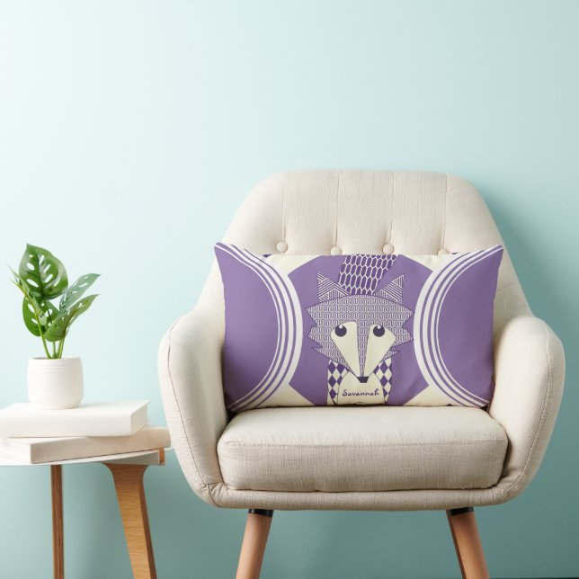 Retro Personalized Purple and Olive Fox Pillow (Chair)