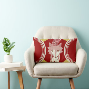 Retro Personalized Red Stylized Fox Pillow