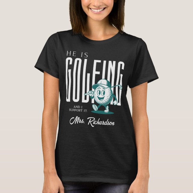 Retro Personalized Script Mrs White Fun Golf Wife T-Shirt (Front)
