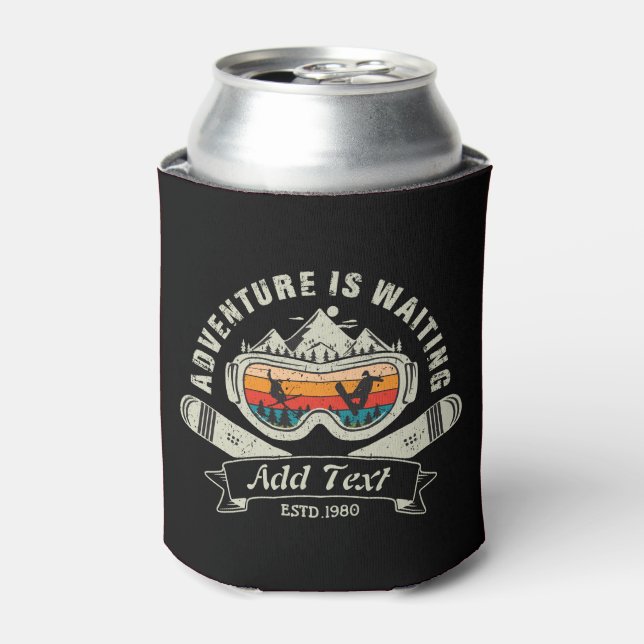 Retro Personalized Ski Adventure Can Cooler (Can Front)