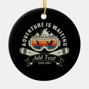 Retro Personalized Ski Adventure Ceramic Ornament