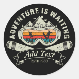 Retro Personalized Ski Adventure Classic Round Sticker
