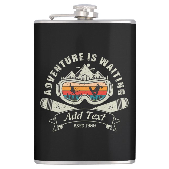 Retro Personalized Ski Adventure Flask (Front)