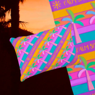 Retro Personalized Sunset Tropical Palms Accent Pillow