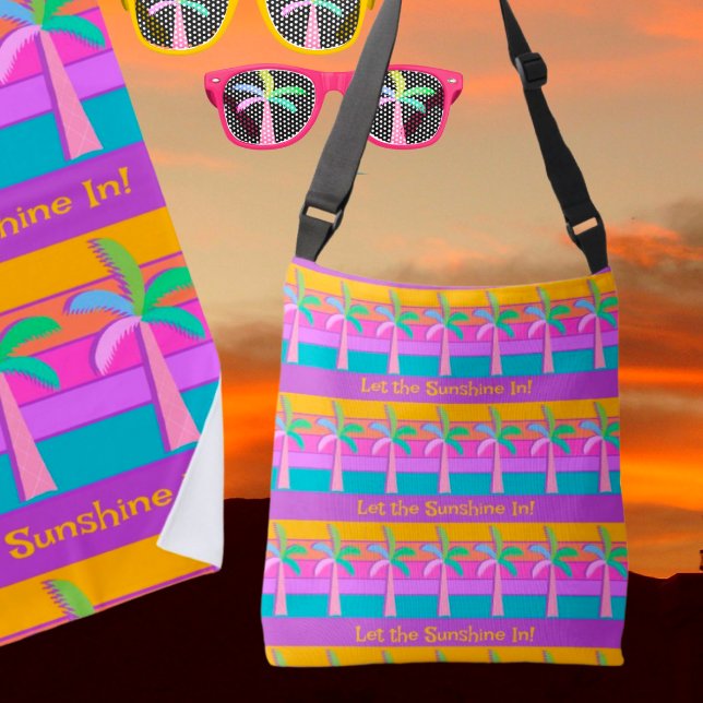 Retro Personalized Sunset Tropical Palms Crossbody Bag (Personalize it!)
