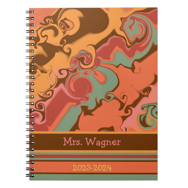 Retro Personalized Teacher Cheerful Pretty Modern  Notebook (Front)