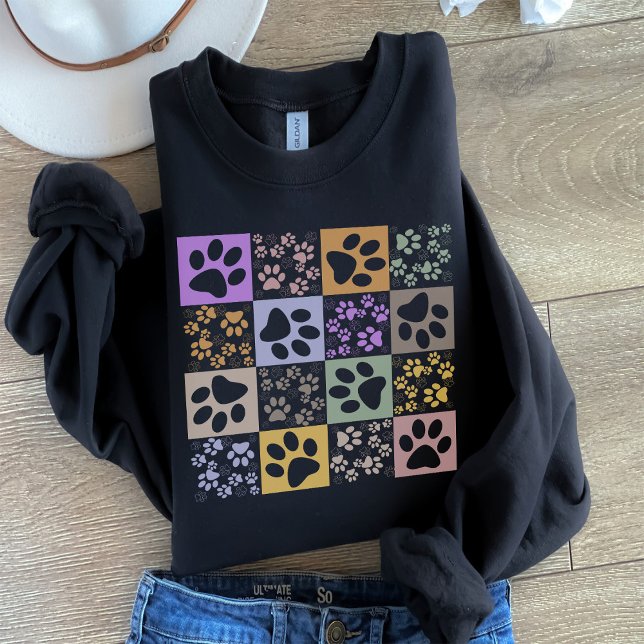 Retro Pet Paw Checkered Pattern  Sweatshirt (Creator Uploaded)