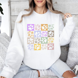 Retro Pet Paw Checkered Pattern Sweatshirt