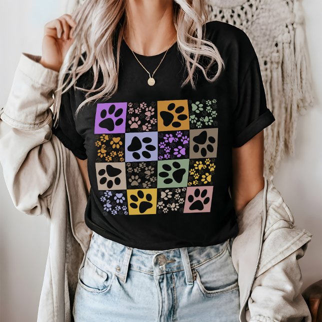 Retro Pet Paw Checkered T-Shirt (Creator Uploaded)