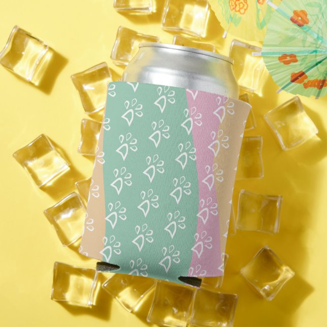 Retro Pet Paw Print Marble Groovy    Can Cooler (In Situ Summer)