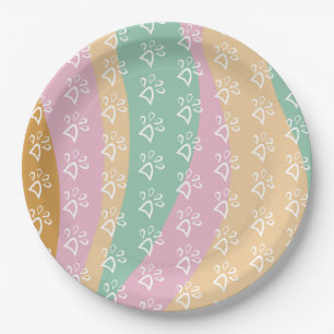 Retro Pet Paw Print Marble Groovy Paper Plates