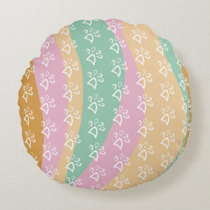 Retro Pet Paw Print Marble Groovy  Round Pillow
