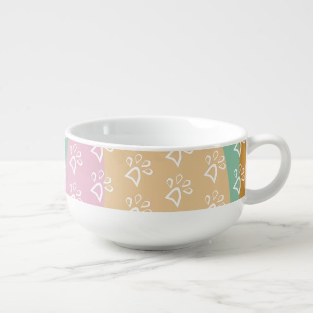 Retro Pet Paw Print Marble Groovy    Soup Mug (Left)