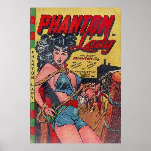 Retro Phantom Lady Comic Book Cover  Vintage Femal Poster
