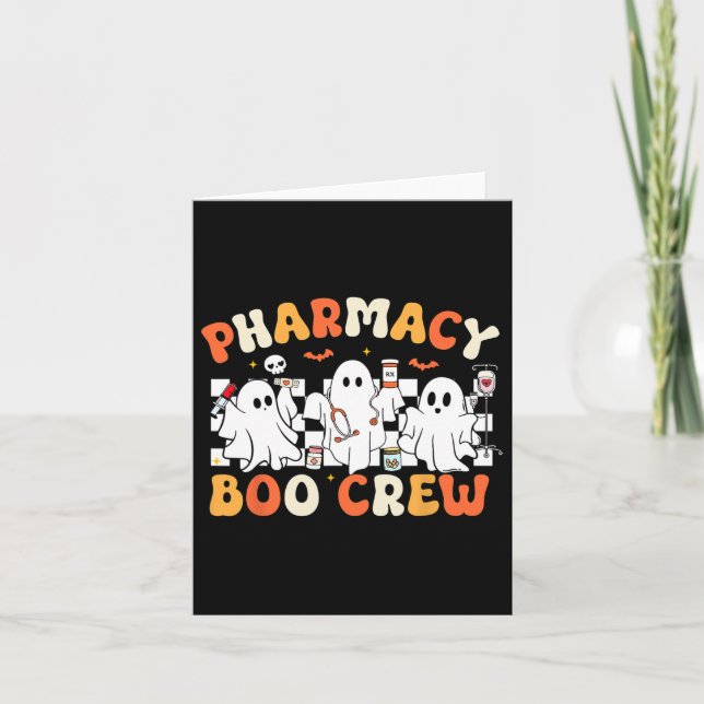 Retro Pharmacy Boo Crew Ghost Pharmacist Tech Hall Card (Front)