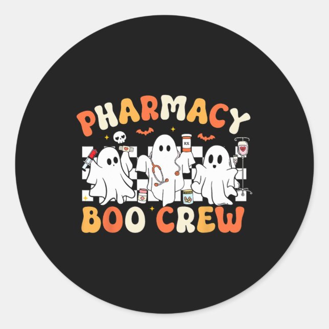 Retro Pharmacy Boo Crew Ghost Pharmacist Tech Hall Classic Round Sticker (Front)