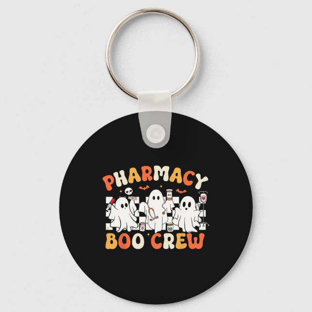 Retro Pharmacy Boo Crew Ghost Pharmacist Tech Hall Keychain (Front)