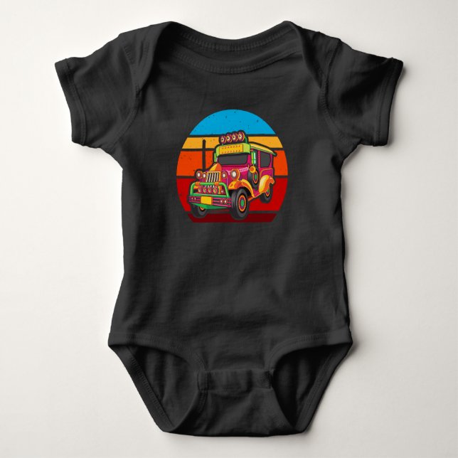Retro Philippines Jeepney Truck Baby Bodysuit (Front)