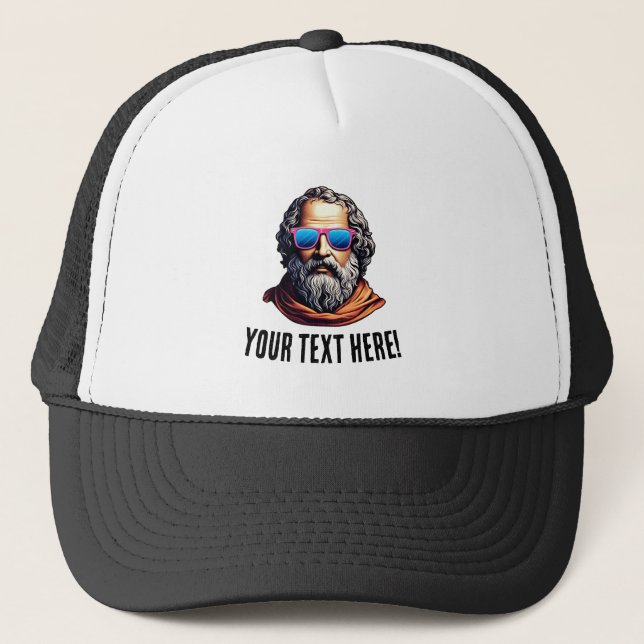 Retro Philosopher Bust - Custom Text Trucker Hat (Front)