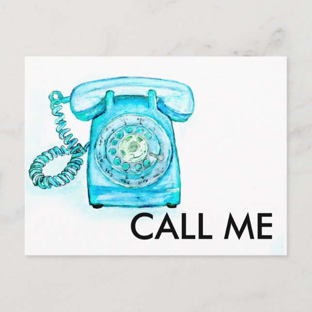 Retro Phone Turquoise Rotary Vintage Blue Postcard (Front)